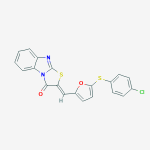 molecular formula C20H11ClN2O2S2 B299253 2-({5-[(4-chlorophenyl)sulfanyl]-2-furyl}methylene)[1,3]thiazolo[3,2-a]benzimidazol-3(2H)-one 