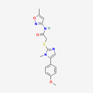 molecular formula C17H18N4O3S B2992539 2-((5-(4-甲氧基苯基)-1-甲基-1H-咪唑-2-基)硫代)-N-(5-甲基异恶唑-3-基)乙酰胺 CAS No. 941927-53-3