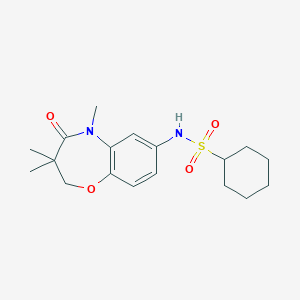 molecular formula C18H26N2O4S B2992570 N-(3,3,5-三甲基-4-氧代-2,3,4,5-四氢苯并[b][1,4]恶二嗪-7-基)环己烷磺酰胺 CAS No. 922076-56-0