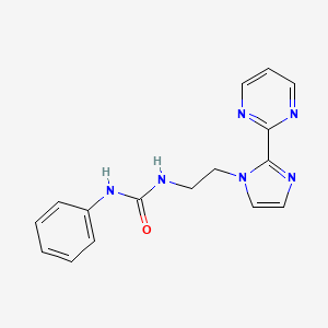 molecular formula C16H16N6O B2992607 1-苯基-3-(2-(2-(嘧啶-2-基)-1H-咪唑-1-基)乙基)脲 CAS No. 1797718-54-7