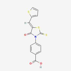 molecular formula C15H9NO3S3 B2992627 (Z)-4-(4-oxo-5-(thiophen-2-ylmethylene)-2-thioxothiazolidin-3-yl)benzoic acid CAS No. 307504-96-7