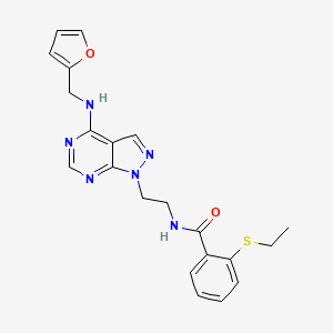 molecular formula C21H22N6O2S B2992634 2-(ethylthio)-N-(2-(4-((furan-2-ylmethyl)amino)-1H-pyrazolo[3,4-d]pyrimidin-1-yl)ethyl)benzamide CAS No. 1211419-06-5