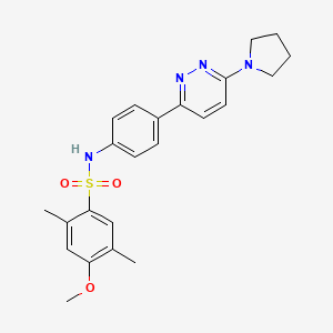 molecular formula C23H26N4O3S B2992640 4-甲氧基-2,5-二甲基-N-[4-(6-吡咯烷-1-基嘧啶-3-基)苯基]苯磺酰胺 CAS No. 1171679-01-8