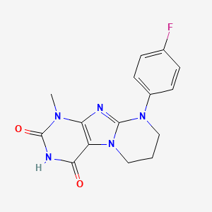 molecular formula C15H14FN5O2 B2992658 9-(4-氟苯基)-1-甲基-7,8-二氢-6H-嘌呤并[7,8-a]嘧啶-2,4-二酮 CAS No. 838886-02-5