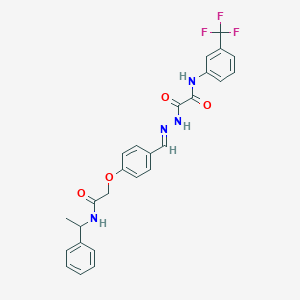 molecular formula C26H23F3N4O4 B299266 2-oxo-2-[2-(4-{2-oxo-2-[(1-phenylethyl)amino]ethoxy}benzylidene)hydrazino]-N-[3-(trifluoromethyl)phenyl]acetamide 
