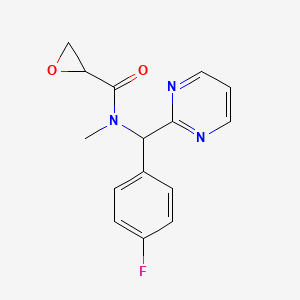 molecular formula C15H14FN3O2 B2992679 N-[(4-Fluorophenyl)-pyrimidin-2-ylmethyl]-N-methyloxirane-2-carboxamide CAS No. 2411280-27-6