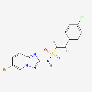 molecular formula C14H10BrClN4O2S B2992686 (E)-N-(6-Bromo-[1,2,4]triazolo[1,5-a]pyridin-2-yl)-2-(4-chlorophenyl)ethenesulfonamide CAS No. 1798410-20-4