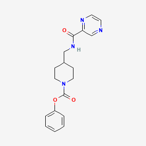 molecular formula C18H20N4O3 B2992702 Phenyl 4-((pyrazine-2-carboxamido)methyl)piperidine-1-carboxylate CAS No. 1235292-09-7