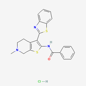 molecular formula C22H20ClN3OS2 B2992707 N-(3-(benzo[d]thiazol-2-yl)-6-methyl-4,5,6,7-tetrahydrothieno[2,3-c]pyridin-2-yl)benzamide hydrochloride CAS No. 1189671-11-1