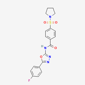molecular formula C19H17FN4O4S B2992743 N-(5-(4-fluorophenyl)-1,3,4-oxadiazol-2-yl)-4-(pyrrolidin-1-ylsulfonyl)benzamide CAS No. 533869-50-0