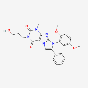 molecular formula C25H25N5O5 B2992751 8-(2,5-dimethoxyphenyl)-3-(3-hydroxypropyl)-1-methyl-7-phenyl-1H-imidazo[2,1-f]purine-2,4(3H,8H)-dione CAS No. 886901-43-5