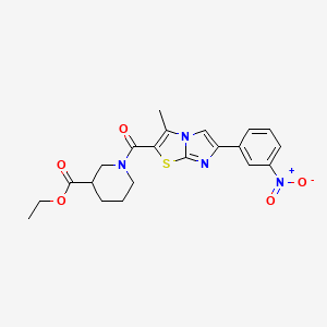 molecular formula C21H22N4O5S B2992754 Ethyl 1-(3-methyl-6-(3-nitrophenyl)imidazo[2,1-b]thiazole-2-carbonyl)piperidine-3-carboxylate CAS No. 852135-31-0