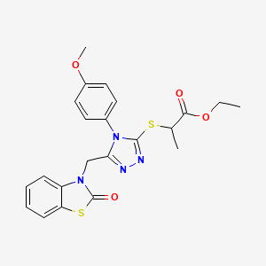 molecular formula C22H22N4O4S2 B2992778 ethyl 2-((4-(4-methoxyphenyl)-5-((2-oxobenzo[d]thiazol-3(2H)-yl)methyl)-4H-1,2,4-triazol-3-yl)thio)propanoate CAS No. 862829-57-0