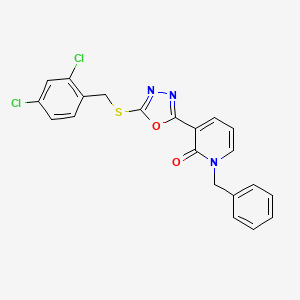 molecular formula C21H15Cl2N3O2S B2992779 1-benzyl-3-{5-[(2,4-dichlorobenzyl)sulfanyl]-1,3,4-oxadiazol-2-yl}-2(1H)-pyridinone CAS No. 242472-23-7