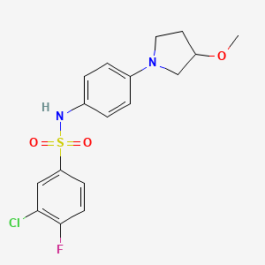 molecular formula C17H18ClFN2O3S B2992788 3-chloro-4-fluoro-N-(4-(3-methoxypyrrolidin-1-yl)phenyl)benzenesulfonamide CAS No. 1797318-03-6