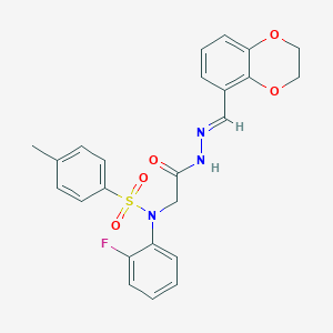 molecular formula C24H22FN3O5S B299279 N-{2-[2-(2,3-dihydro-1,4-benzodioxin-5-ylmethylene)hydrazino]-2-oxoethyl}-N-(2-fluorophenyl)-4-methylbenzenesulfonamide 