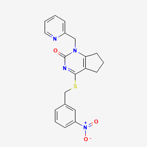 molecular formula C20H18N4O3S B2992796 4-((3-nitrobenzyl)thio)-1-(pyridin-2-ylmethyl)-6,7-dihydro-1H-cyclopenta[d]pyrimidin-2(5H)-one CAS No. 900000-39-7