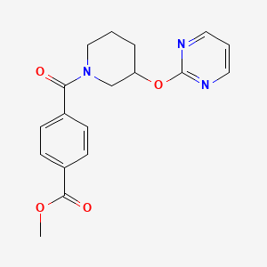 molecular formula C18H19N3O4 B2992807 Methyl 4-(3-(pyrimidin-2-yloxy)piperidine-1-carbonyl)benzoate CAS No. 2034620-75-0