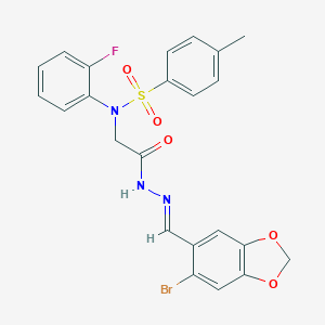 molecular formula C23H19BrFN3O5S B299282 N-(2-{2-[(6-bromo-1,3-benzodioxol-5-yl)methylene]hydrazino}-2-oxoethyl)-N-(2-fluorophenyl)-4-methylbenzenesulfonamide 