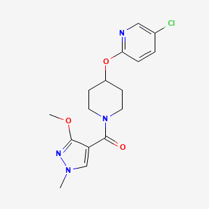 molecular formula C16H19ClN4O3 B2992858 (4-((5-chloropyridin-2-yl)oxy)piperidin-1-yl)(3-methoxy-1-methyl-1H-pyrazol-4-yl)methanone CAS No. 1448079-35-3