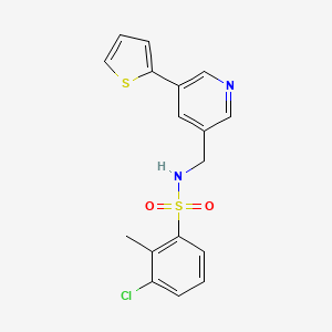 molecular formula C17H15ClN2O2S2 B2992876 3-chloro-2-methyl-N-((5-(thiophen-2-yl)pyridin-3-yl)methyl)benzenesulfonamide CAS No. 2034598-55-3