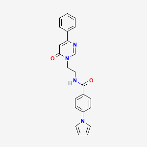 molecular formula C23H20N4O2 B2992881 N-(2-(6-oxo-4-phenylpyrimidin-1(6H)-yl)ethyl)-4-(1H-pyrrol-1-yl)benzamide CAS No. 1334373-52-2