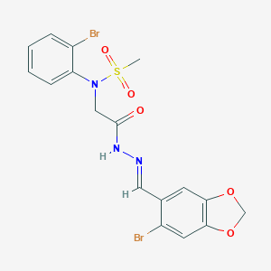 molecular formula C17H15Br2N3O5S B299289 N-(2-{2-[(6-bromo-1,3-benzodioxol-5-yl)methylene]hydrazino}-2-oxoethyl)-N-(2-bromophenyl)methanesulfonamide 