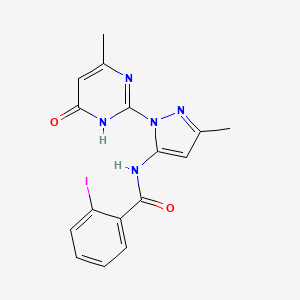 molecular formula C16H14IN5O2 B2992891 2-iodo-N-(3-methyl-1-(4-methyl-6-oxo-1,6-dihydropyrimidin-2-yl)-1H-pyrazol-5-yl)benzamide CAS No. 1019099-56-9