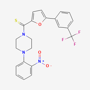 molecular formula C22H18F3N3O3S B2992916 (4-(2-Nitrophenyl)piperazin-1-yl)(5-(3-(trifluoromethyl)phenyl)furan-2-yl)methanethione CAS No. 433259-06-4
