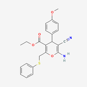 molecular formula C23H22N2O4S B2992924 ethyl 6-amino-5-cyano-4-(4-methoxyphenyl)-2-[(phenylsulfanyl)methyl]-4H-pyran-3-carboxylate CAS No. 478079-20-8