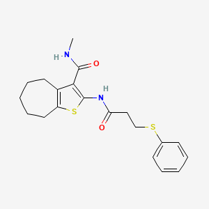 molecular formula C20H24N2O2S2 B2992925 N-methyl-2-(3-phenylsulfanylpropanoylamino)-5,6,7,8-tetrahydro-4H-cyclohepta[b]thiophene-3-carboxamide CAS No. 893098-57-2