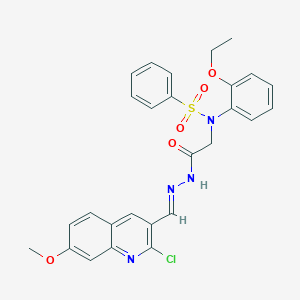 molecular formula C27H25ClN4O5S B299293 N-(2-{2-[(2-chloro-7-methoxy-3-quinolinyl)methylene]hydrazino}-2-oxoethyl)-N-(2-ethoxyphenyl)benzenesulfonamide 