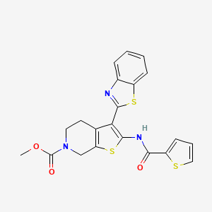 molecular formula C21H17N3O3S3 B2992934 methyl 3-(benzo[d]thiazol-2-yl)-2-(thiophene-2-carboxamido)-4,5-dihydrothieno[2,3-c]pyridine-6(7H)-carboxylate CAS No. 886951-31-1