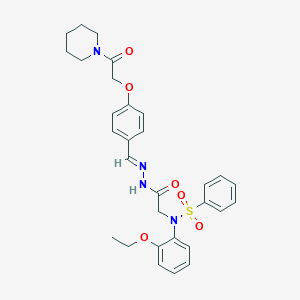 molecular formula C30H34N4O6S B299295 N-(2-ethoxyphenyl)-N-[2-oxo-2-(2-{4-[2-oxo-2-(1-piperidinyl)ethoxy]benzylidene}hydrazino)ethyl]benzenesulfonamide 
