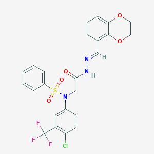 molecular formula C24H19ClF3N3O5S B299297 N-[4-chloro-3-(trifluoromethyl)phenyl]-N-{2-[2-(2,3-dihydro-1,4-benzodioxin-5-ylmethylene)hydrazino]-2-oxoethyl}benzenesulfonamide 