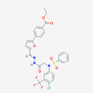 molecular formula C29H23ClF3N3O6S B299298 Ethyl 4-[5-(2-{[4-chloro(phenylsulfonyl)-3-(trifluoromethyl)anilino]acetyl}carbohydrazonoyl)-2-furyl]benzoate 