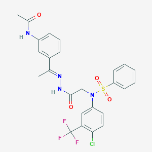 molecular formula C25H22ClF3N4O4S B299299 N-[3-(N-{[4-chloro(phenylsulfonyl)-3-(trifluoromethyl)anilino]acetyl}ethanehydrazonoyl)phenyl]acetamide 