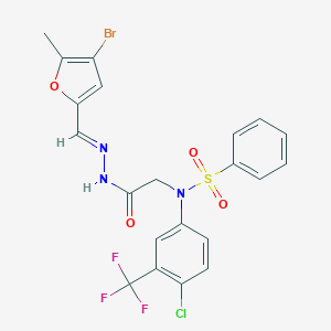 molecular formula C21H16BrClF3N3O4S B299300 N-(2-{2-[(4-bromo-5-methyl-2-furyl)methylene]hydrazino}-2-oxoethyl)-N-[4-chloro-3-(trifluoromethyl)phenyl]benzenesulfonamide 