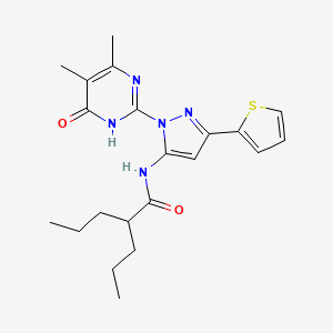 molecular formula C21H27N5O2S B2993006 N-(1-(4,5-dimethyl-6-oxo-1,6-dihydropyrimidin-2-yl)-3-(thiophen-2-yl)-1H-pyrazol-5-yl)-2-propylpentanamide CAS No. 1171025-94-7