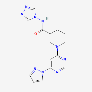 molecular formula C15H17N9O B2993011 1-(6-(1H-pyrazol-1-yl)pyrimidin-4-yl)-N-(4H-1,2,4-triazol-4-yl)piperidine-3-carboxamide CAS No. 1351590-58-3