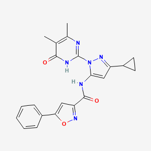 molecular formula C22H20N6O3 B2993012 N-(3-cyclopropyl-1-(4,5-dimethyl-6-oxo-1,6-dihydropyrimidin-2-yl)-1H-pyrazol-5-yl)-5-phenylisoxazole-3-carboxamide CAS No. 1203318-38-0