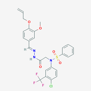 molecular formula C26H23ClF3N3O5S B299303 N-(2-{2-[4-(allyloxy)-3-methoxybenzylidene]hydrazino}-2-oxoethyl)-N-[4-chloro-3-(trifluoromethyl)phenyl]benzenesulfonamide 