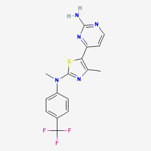 molecular formula C16H14F3N5S B2993035 4-(4-Methyl-2-{methyl[4-(trifluoromethyl)phenyl]amino}-1,3-thiazol-5-yl)pyrimidin-2-amine CAS No. 2058516-10-0
