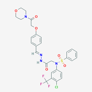 molecular formula C28H26ClF3N4O6S B299305 N-[4-chloro-3-(trifluoromethyl)phenyl]-N-[2-(2-{4-[2-(4-morpholinyl)-2-oxoethoxy]benzylidene}hydrazino)-2-oxoethyl]benzenesulfonamide 