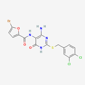 molecular formula C16H11BrCl2N4O3S B2993055 N-(4-amino-2-((3,4-dichlorobenzyl)thio)-6-oxo-1,6-dihydropyrimidin-5-yl)-5-bromofuran-2-carboxamide CAS No. 888435-02-7