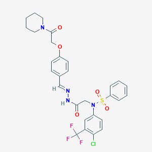 molecular formula C29H28ClF3N4O5S B299306 N-[4-chloro-3-(trifluoromethyl)phenyl]-N-[2-oxo-2-(2-{4-[2-oxo-2-(1-piperidinyl)ethoxy]benzylidene}hydrazino)ethyl]benzenesulfonamide 