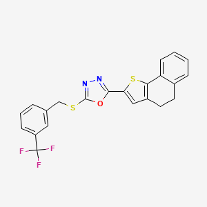 molecular formula C22H15F3N2OS2 B2993073 2-(4,5-Dihydronaphtho[1,2-b]thiophen-2-yl)-5-{[3-(trifluoromethyl)benzyl]sulfanyl}-1,3,4-oxadiazole CAS No. 478033-60-2