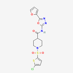 molecular formula C16H15ClN4O5S2 B2993075 1-((5-chlorothiophen-2-yl)sulfonyl)-N-(5-(furan-2-yl)-1,3,4-oxadiazol-2-yl)piperidine-4-carboxamide CAS No. 900001-64-1