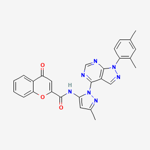 molecular formula C27H21N7O3 B2993076 N-(1-(1-(2,4-dimethylphenyl)-1H-pyrazolo[3,4-d]pyrimidin-4-yl)-3-methyl-1H-pyrazol-5-yl)-4-oxo-4H-chromene-2-carboxamide CAS No. 1006003-62-8