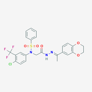 molecular formula C25H21ClF3N3O5S B299310 N-[4-chloro-3-(trifluoromethyl)phenyl]-N-(2-{2-[1-(2,3-dihydro-1,4-benzodioxin-6-yl)ethylidene]hydrazino}-2-oxoethyl)benzenesulfonamide 